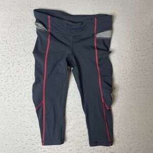 Lululemon Run Inspire Crop II Women Size 4 Gray Red Contrast Stitching Pockets